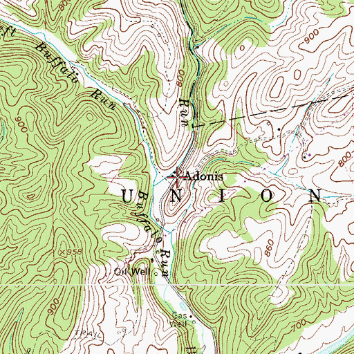 Topographic Map of Adonis, WV