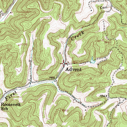 Topographic Map of Advent, WV