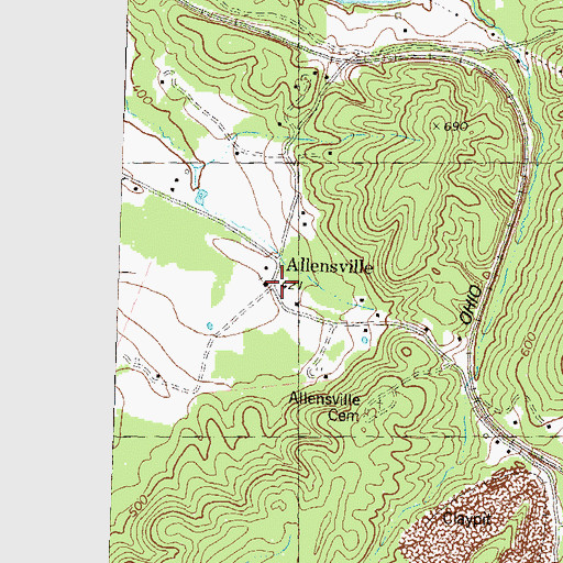 Topographic Map of Allensville, WV