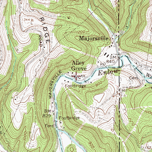 Topographic Map of Alley Grove, WV