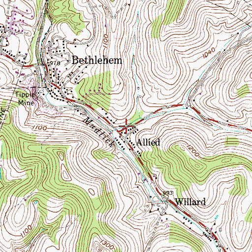 Topographic Map of Allied, WV