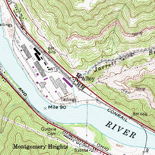 Topographic Map of Alloy, WV