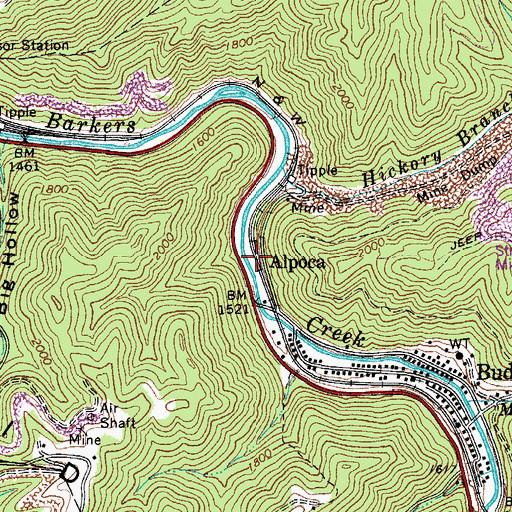 Topographic Map of Alpoca, WV