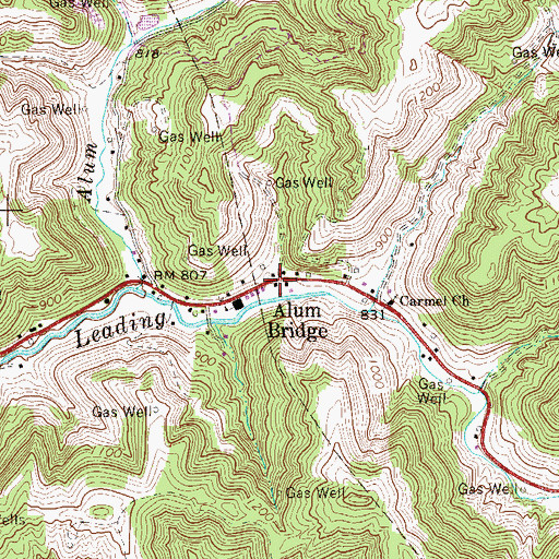 Topographic Map of Alum Bridge, WV