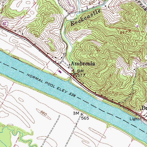 Topographic Map of Ambrosia, WV