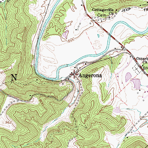 Topographic Map of Angerona, WV
