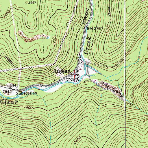 Topographic Map of Anjean, WV