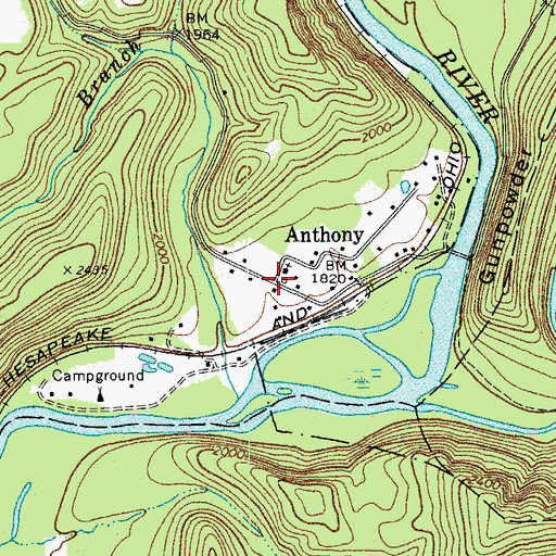 Topographic Map of Anthony, WV
