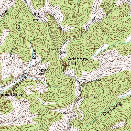 Topographic Map of Anthony Hill, WV