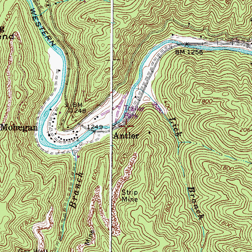 Topographic Map of Antler, WV
