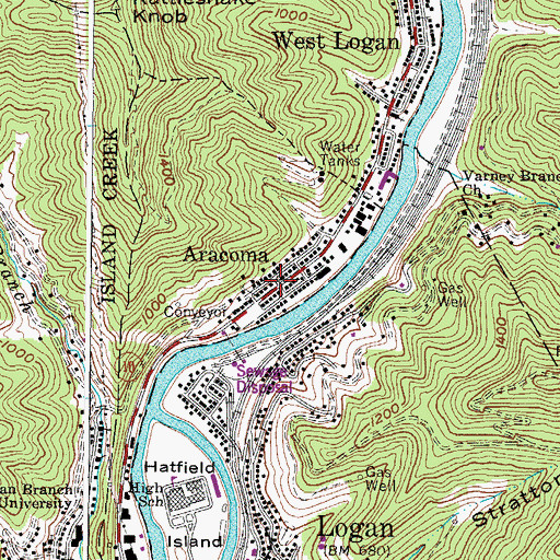 Topographic Map of Aracoma, WV