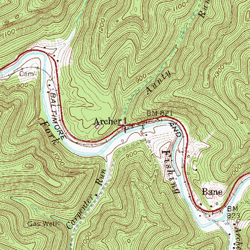 Topographic Map of Archer, WV