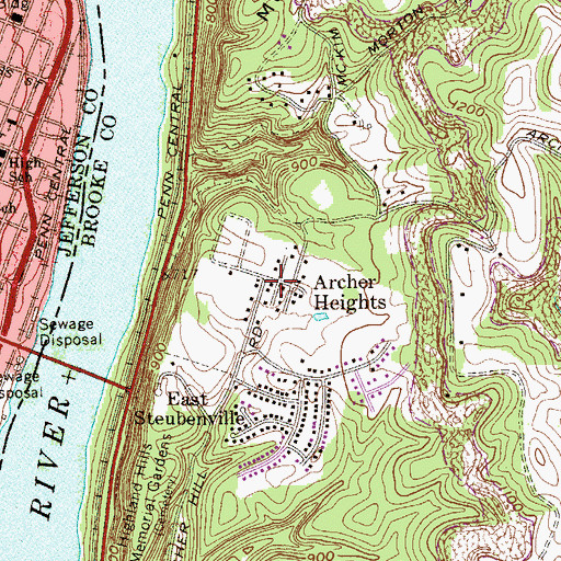 Topographic Map of Archer Heights, WV