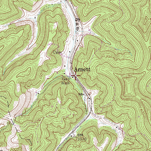 Topographic Map of Arnett, WV