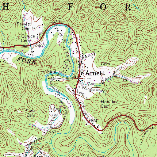 Topographic Map of Arnett, WV