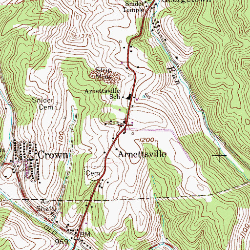 Topographic Map of Arnettsville, WV