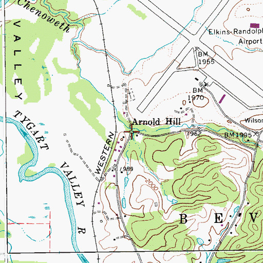 Topographic Map of Arnold Hill, WV