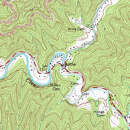 Topographic Map of Artie, WV