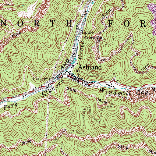 Topographic Map of Ashland, WV