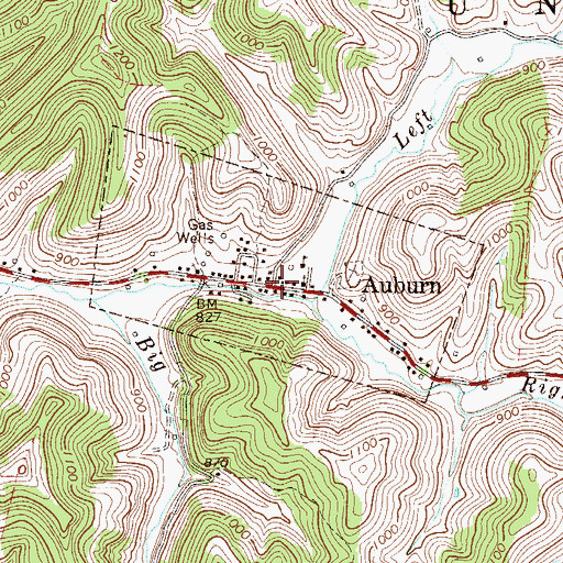 Topographic Map of Auburn, WV