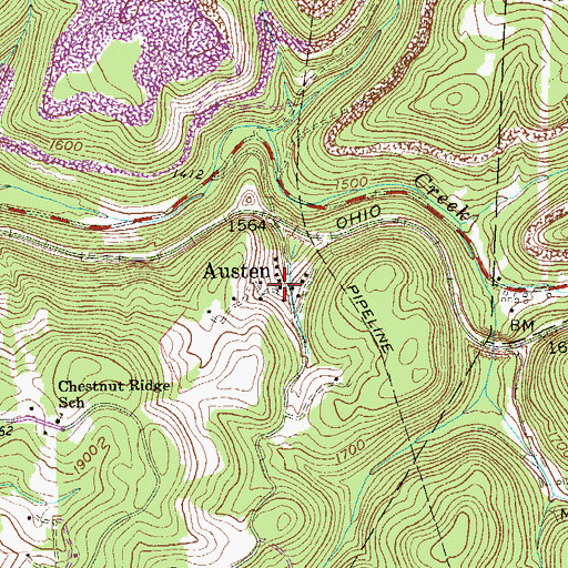 Topographic Map of Austen, WV