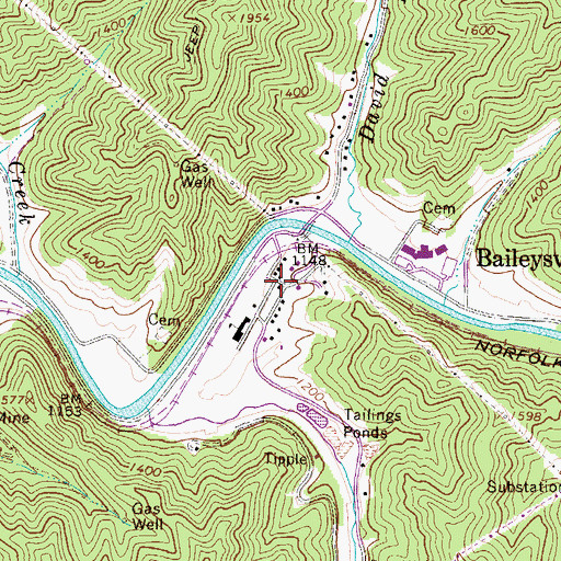 Topographic Map of Baileysville, WV