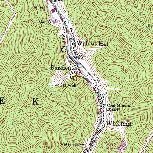 Topographic Map of Baisden, WV
