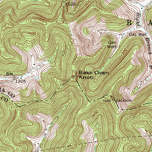 Topographic Map of Bake Oven Knob, WV