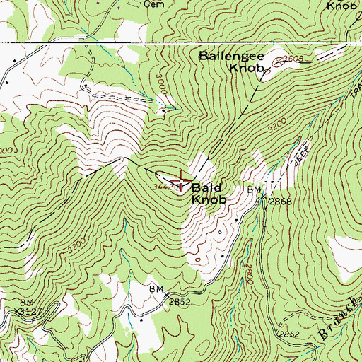 Topographic Map of Bald Knob, WV