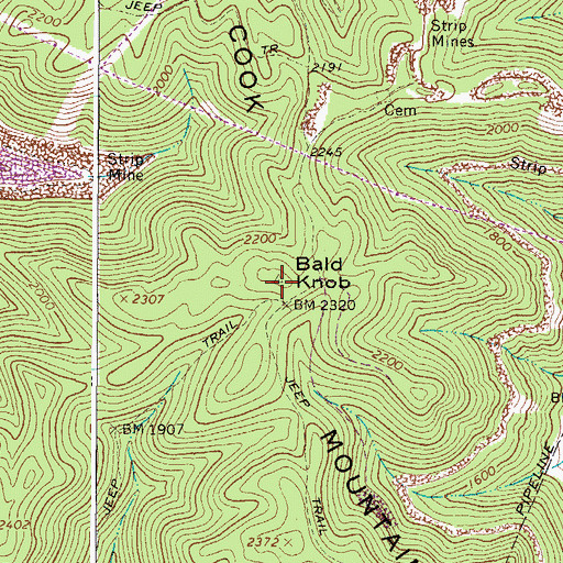 Topographic Map of Bald Knob, WV