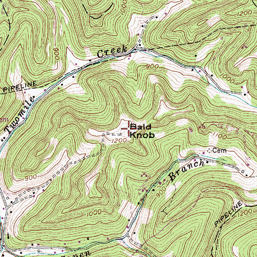 Topographic Map of Bald Knob, WV