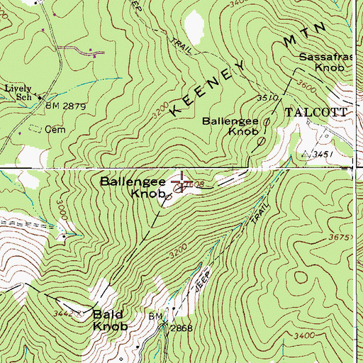 Topographic Map of Ballengee Knob, WV