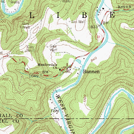 Topographic Map of Bannen, WV