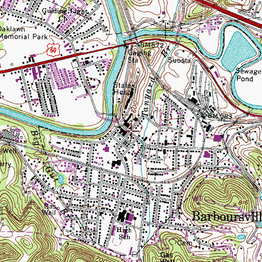 Topographic Map of Barboursville, WV
