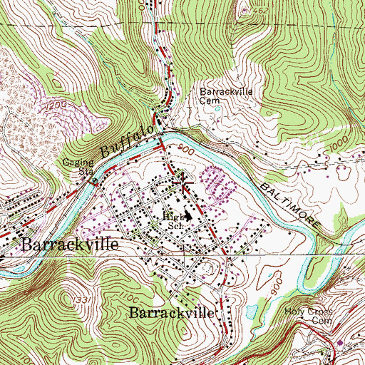 Topographic Map of Barrackville, WV