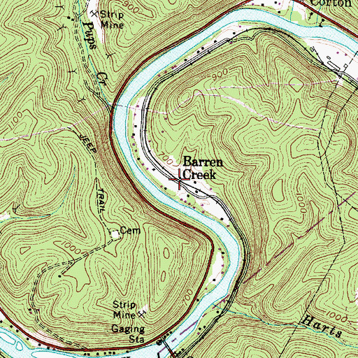 Topographic Map of Barren Creek, WV