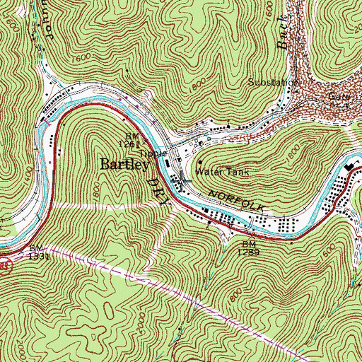 Topographic Map of Bartley, WV