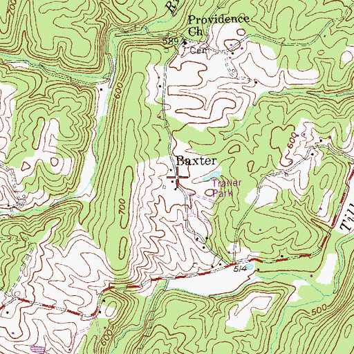 Topographic Map of Baxter, WV