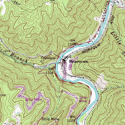 Topographic Map of Beartown, WV