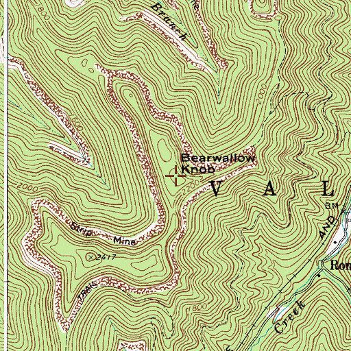 Topographic Map of Bearwallow Knob, WV