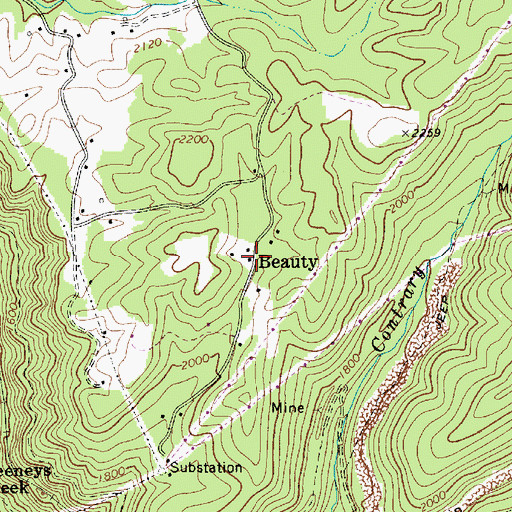 Topographic Map of Beauty, WV