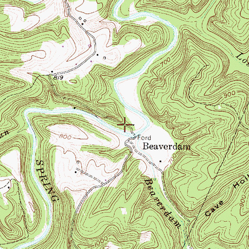 Topographic Map of Beaverdam, WV