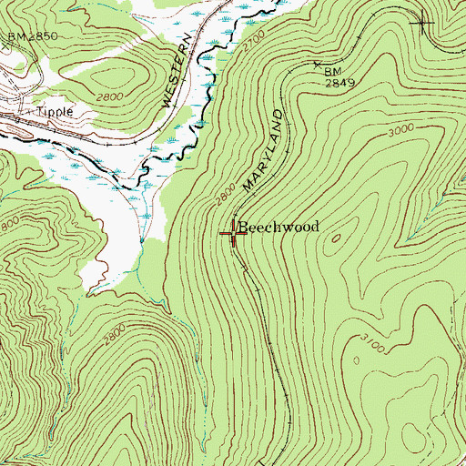Topographic Map of Beechwood, WV