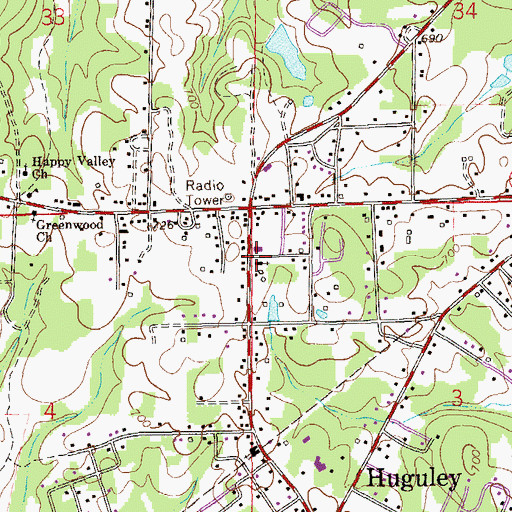 Topographic Map of Huguley Congregational Christian Church, AL