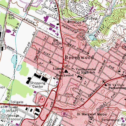 Topographic Map of Beechwood, WV