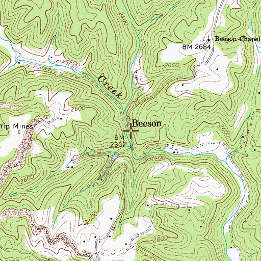 Topographic Map of Beeson, WV