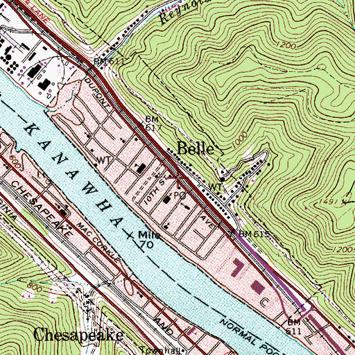 Topographic Map of Belle, WV