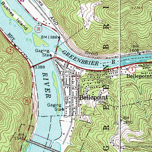 Topographic Map of Bellepoint, WV