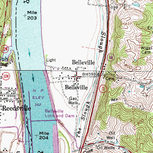 Topographic Map of Belleville, WV