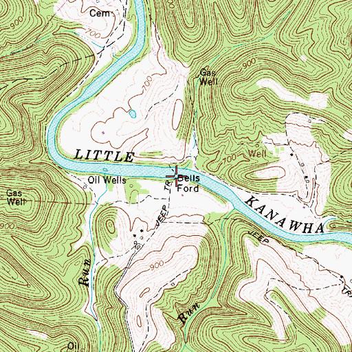 Topographic Map of Bells Ford, WV